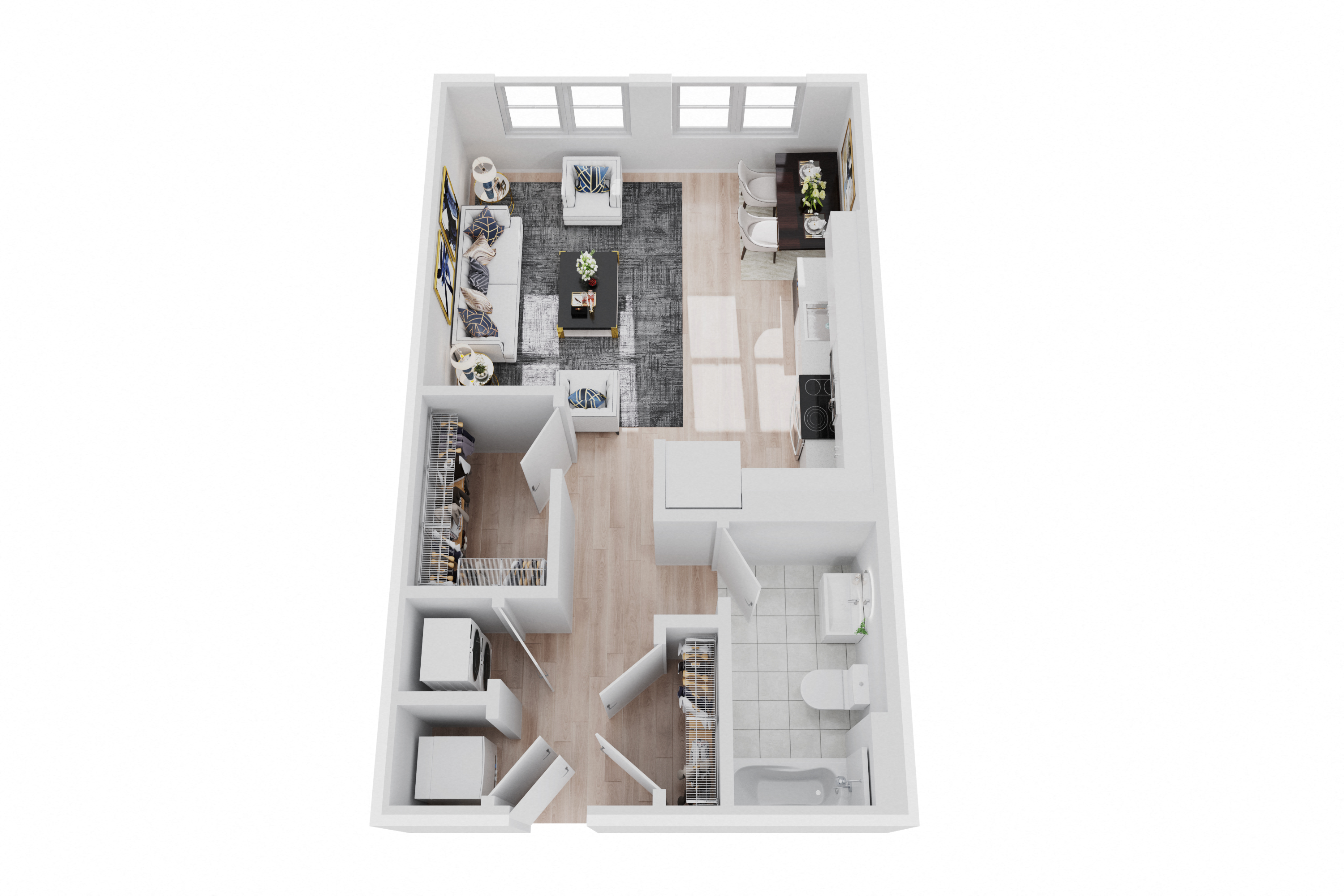 Floor plan for studio, 1 bath, 568 sqft